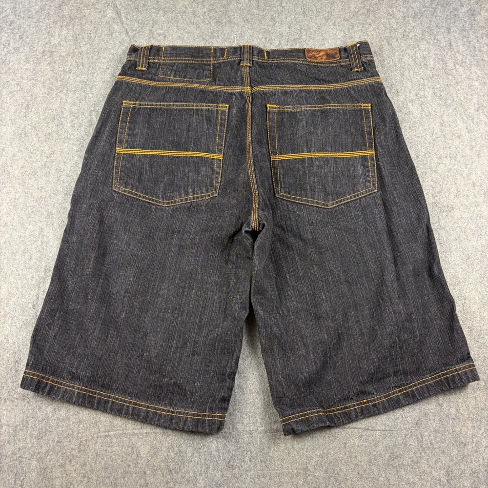 Y2K Baggy Jean Shorts Men 36 Denim Embroidered Pinkman Skater Grunge Hip Hop Blk